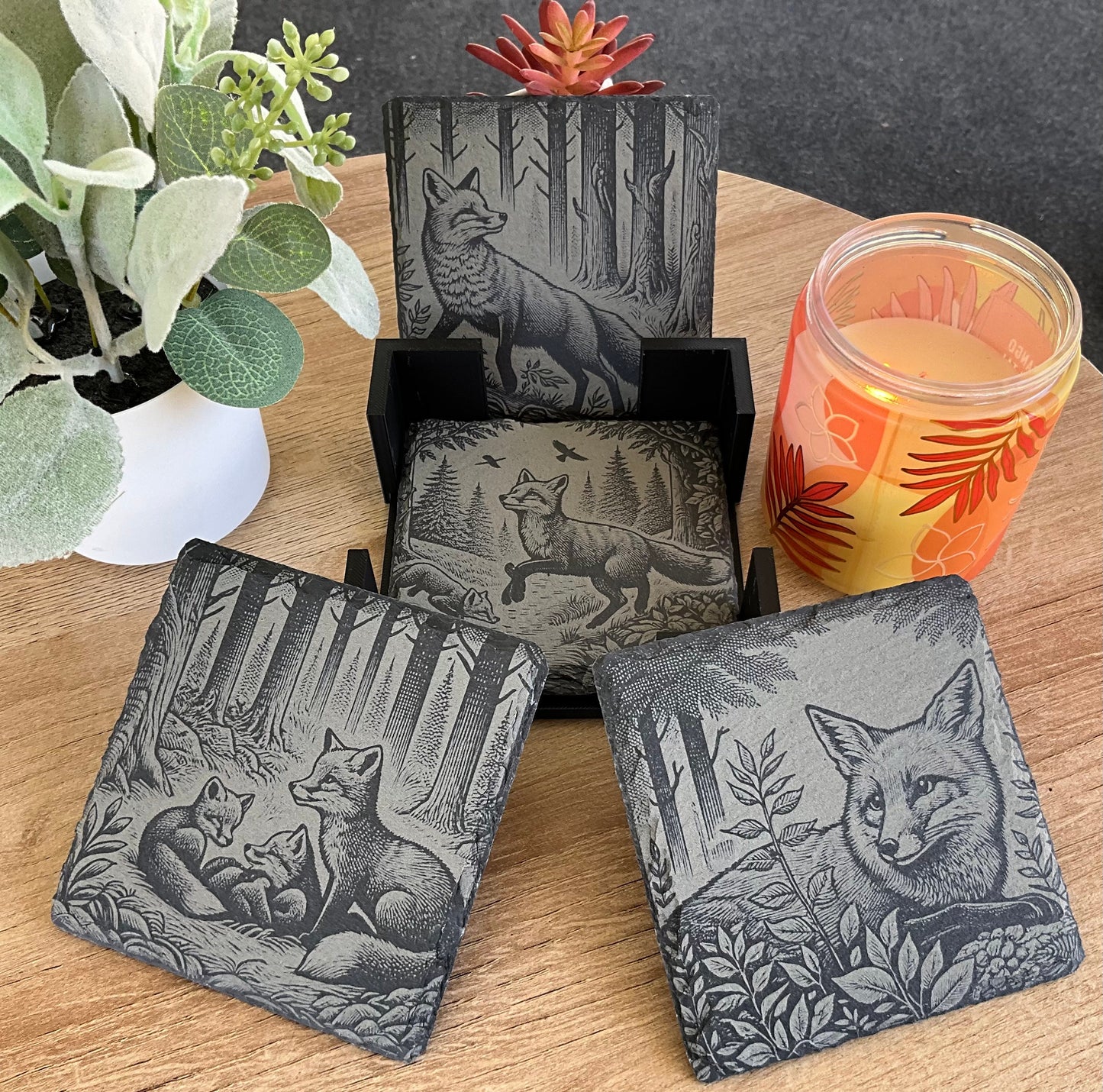 Fox Lover's Coaster Set - Vibrant Wildlife Art - Scratch Resistant - Set of 4 - Rustic Home Decor
