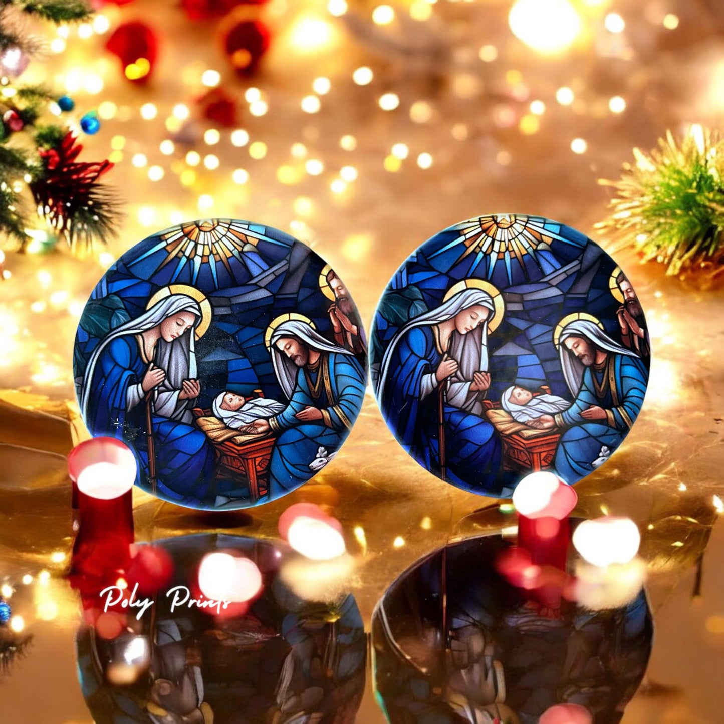 Nativity Scene Sandstone Car Coasters - Set of 2 Absorbent Coasters with Jesus and Manger Theme| Christmas Car Accessory