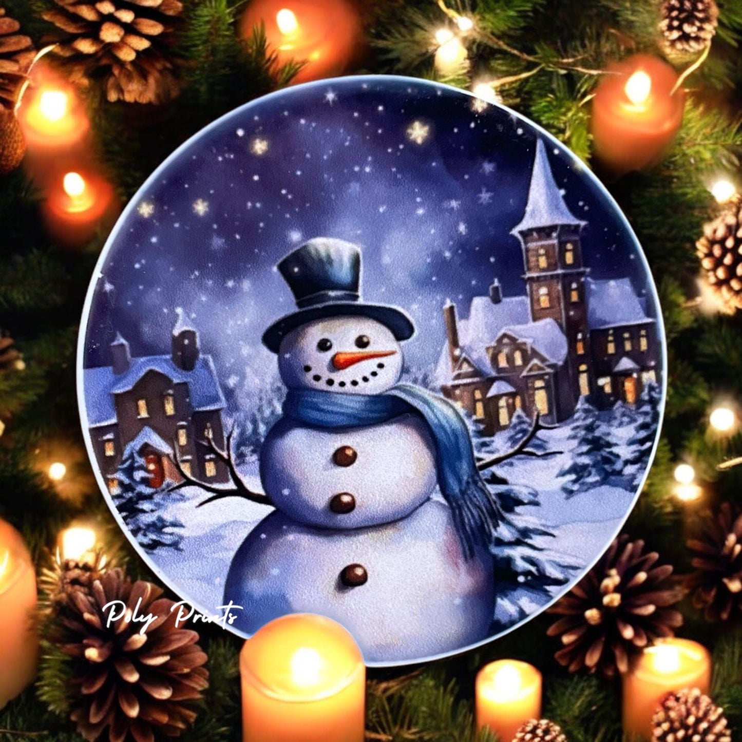 Snowman Sandstone Car Coasters - Set of 2 Absorbent Car Cup Holder Coasters | Winter Snowman Theme | Christmas Car Accessory