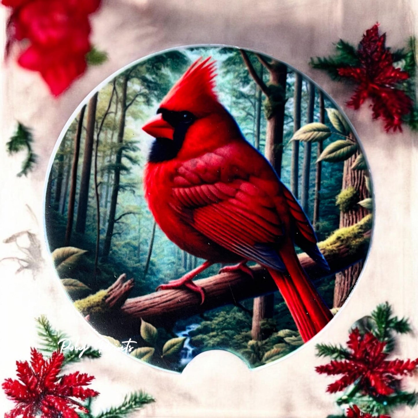 Red Cardinal Sandstone Car Coasters - Set of 2 Absorbent Sandstone Car Coasters with Vibrant Cardinal Design | Nature-Themed Car Accessory