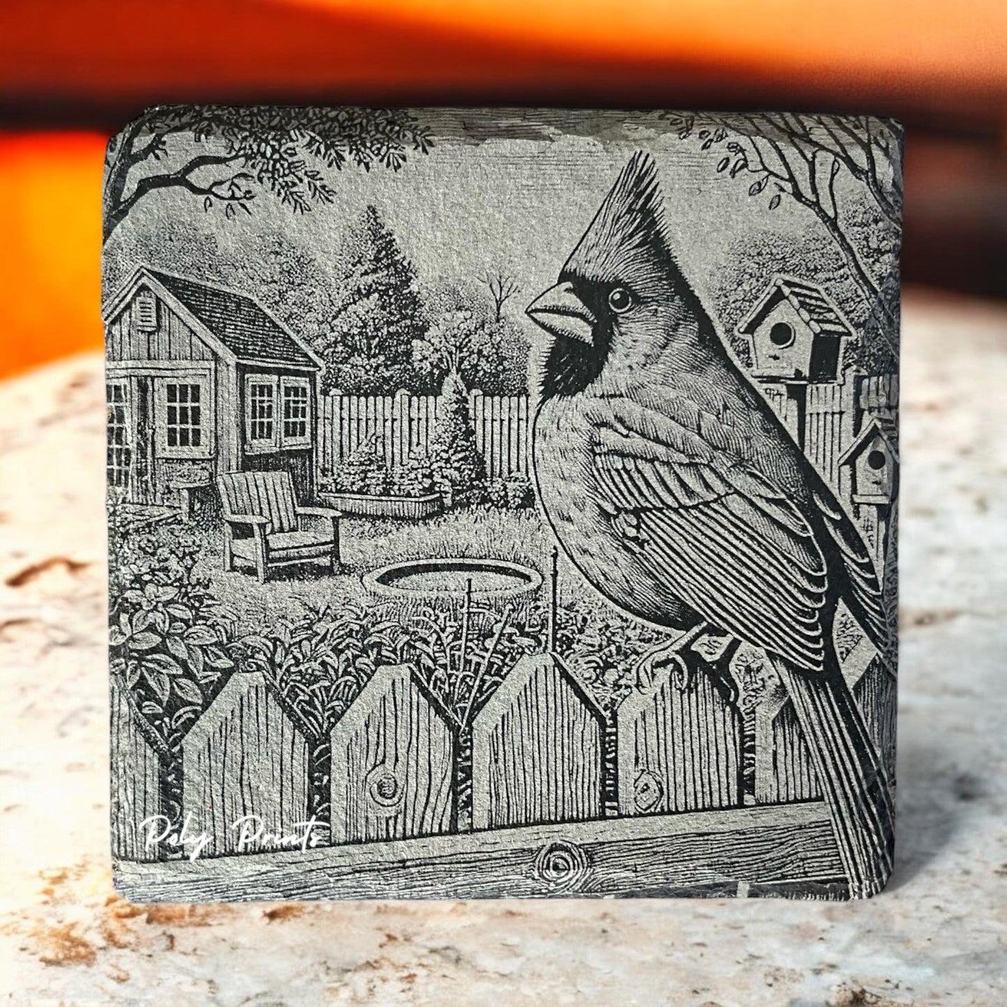 Cardinal Coasters with Holder - Set of 4 Absorbent Stone Coasters with Vibrant Bird Design | Nature-Themed Home Decor